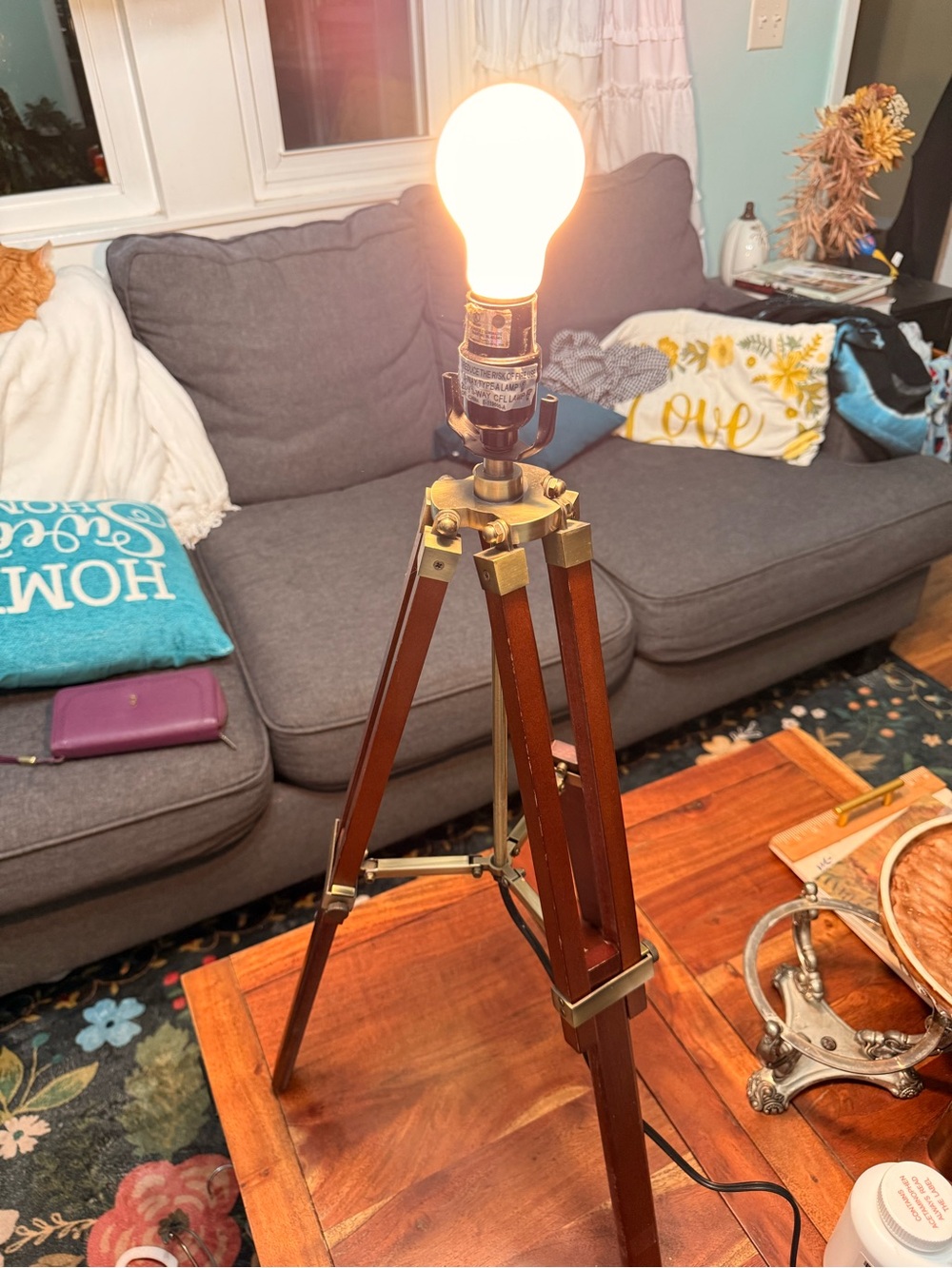 Tripod telescoping Wood and Brass Adjustable Table Floor Lamp Nautical